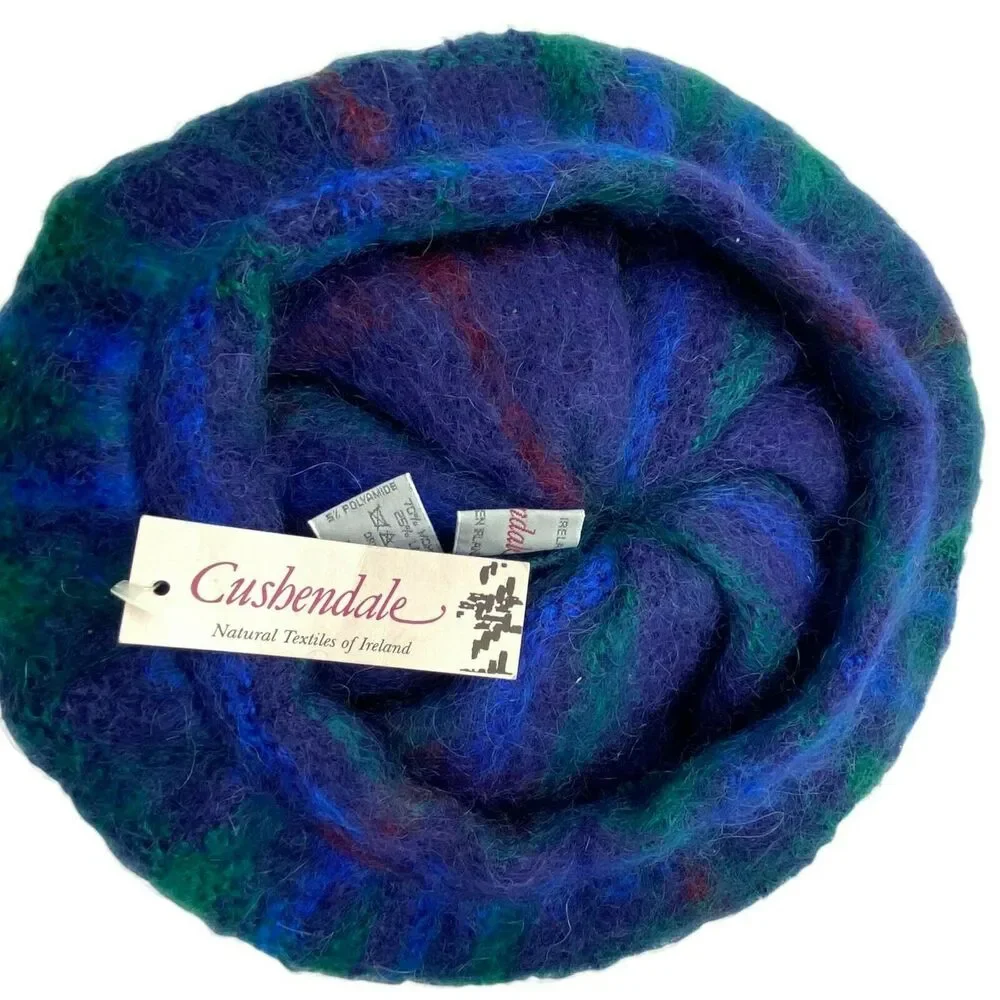 Beret Hat Tam Cap Vtg Cushendale Womens Blue Green Fitted Deadstock Winter 6 7/8 - Picture 5 of 9
